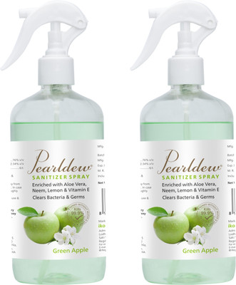Pearldew Sanitizer Spray (Green Apple) | Aloe & Neem | Paraben Free 500 ml Hand Sanitizer Bottle(2 x 500 ml)