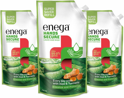 enega Hand Secure Liquid Hand Wash With Aloe&Turmeric Refill-750ML(Pack of 3) Hand Wash Refill Pouch(3 x 750 ml)