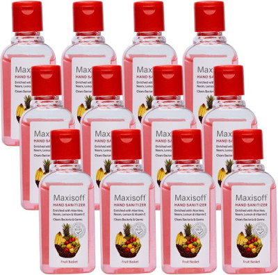 Maxisoft Sanitizer (Fruit Basket) | Aloe & Neem | Paraben Free Hand Sanitizer Bottle(12 x 60 ml)