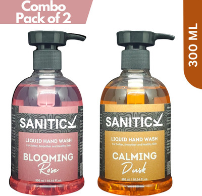 Sanitick Liquid Handwash - Blooming Rose & Calming Dusk | Combo Pack Hand Wash Bottle(2 x 300 ml)
