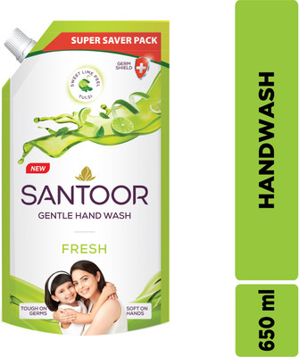 Santoor by Wipro Fresh Gentle with Goodness of Sweet Lime Peel & Tulsi Hand Wash Pouch(650 ml)