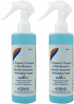 alcorub Alcoholic Rub-In-Hand Disinfectant With Emollient & Moisturizer Hand Rub Bottle + Dispenser(2 x 250 ml)