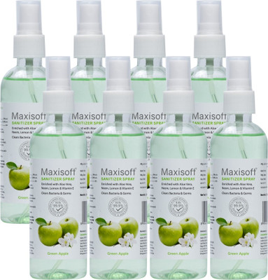 Maxisoft Sanitizer Spray (Green Apple) 120 ml | Aloe & Neem | Paraben Free Hand Sanitizer Bottle(8 x 120 ml)