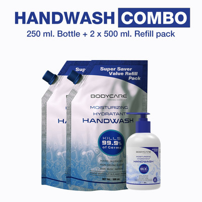 MY BODYCARE Refreshing & Moisturizing Hydratant Germ Protection Liquid Soap Handwash Formulation With Chlor-Hexidine Gluconate Free From All Harmful Chemicals Combo Pack Of 3 Hand Wash Bottle + Refill(3 x 416.67 ml) MY BODYCARE Refreshing & Moisturizing Hydratant Germ Protection Liquid Soap Handwash Formulation With Chlor-Hexidine Gluconate Free From All Harmful Chemicals Combo Pack Of 3 Hand Wash Bottle + Refill(3 x 416.67 ml)
