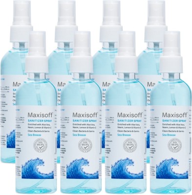 Maxisoft Sanitizer Spray (Sea Breeze) 120 ml | Aloe & Neem | Paraben Free Hand Sanitizer Bottle(8 x 120 ml)