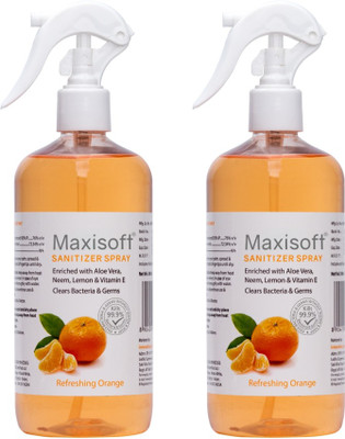Maxisoft Sanitizer Spray (Orange) 500 ml | Aloe & Neem | Paraben Free Hand Sanitizer Bottle(2 x 500 ml)
