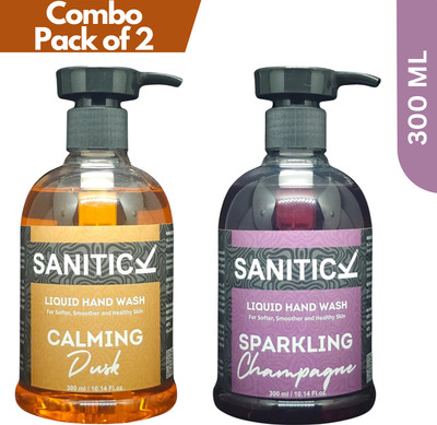 Sanitick Liquid Handwash - Calming Dusk & Sparkling Champagne | Combo Pack Hand Wash Bottle(2 x 300 ml)