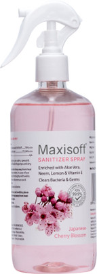 Maxisoft Sanitizer Spray (Cherry Blossom) 500 ml | Aloe & Neem | Paraben Free Sanitizer Spray Bottle + Dispenser(500 ml) Maxisoft Sanitizer Spray (Cherry Blossom) 500 ml | Aloe & Neem | Paraben Free Sanitizer Spray Bottle + Dispenser(500 ml)