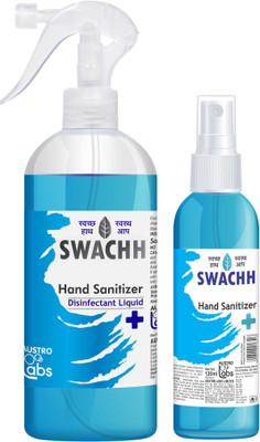 Austro Labs SWACHH HAND SANITIZER LIQUID SPRAY - 500 ML + 120 ML Sanitizer Spray Pump Dispenser(620 ml)