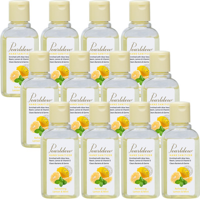 Pearldew (Lemon & Mint) | Aloe & Neem | Paraben Free 60 ml Hand Sanitizer Bottle(12 x 60 ml)