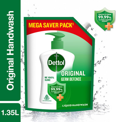 Dettol Original, liquid soap for bottle, no powder, 10X Germ Protection Hand Wash Refill Pouch(1350 ml)