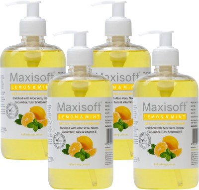 Maxisoft Lemon & Mint Detoxifying Hand Wash 500 ml | Neem & Tulsi Hand Wash Bottle(4 x 500 ml)