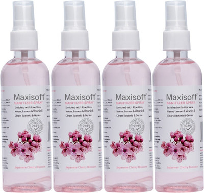 Maxisoft Sanitizer Spray (Cherry Blossom) 120 ml | Aloe & Neem | Paraben Free Hand Sanitizer Bottle(4 x 120 ml)