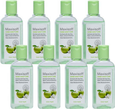 Maxisoft Sanitizer Gel (Green Apple) 100 ml | Aloe & Neem | Paraben Free Hand Sanitizer Bottle(8 x 100 ml)