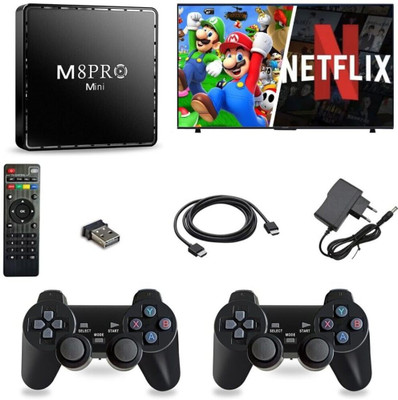 Amazplus M8 Pro Mini Retro Games Box 64Gb Loaded with Featuring 10000 Classic Video Game Handheld Gaming Console(White)