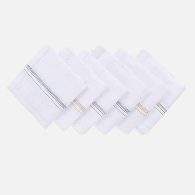 SARTHAK GLOBAL Handkerchief White Colorfully Line Hankey Set Of 6 pcs [