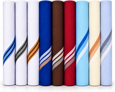Royal Mart 09 Pieces White, Light & Dark Colour 15 Inch Complete Face Cover Handkerchief Men's Cotton Striped | Comfortable and Convenient for Long Hours | Multi Colour| [