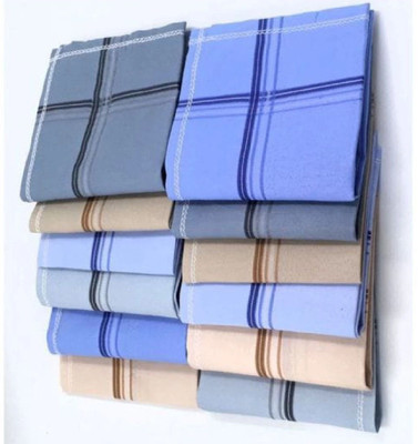 CLOTHKING Pure Cotton Fabric Mens King Size Strip Print Handkerchief Hanky Rumal For Extra Comfort (Pack Of 12). [