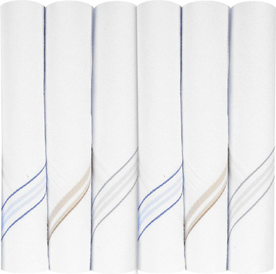 KUBER INDUSTRIES Lining Design 100% Cotton Premium Collection HAndkerchiefs Hanky For Men, Set of 6 (White) [