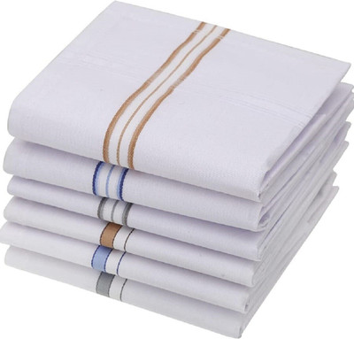 AKsells 100% Combed Cotton Premium Collection Handkerchiefs Hanky For Men, White Striped [