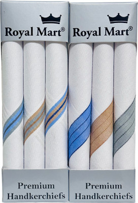Royal Mart 6 Piece White 15 Inch Complete Face Cover Handkerchief Men's Cotton Striped | Comfortable and Convienent for long hours [