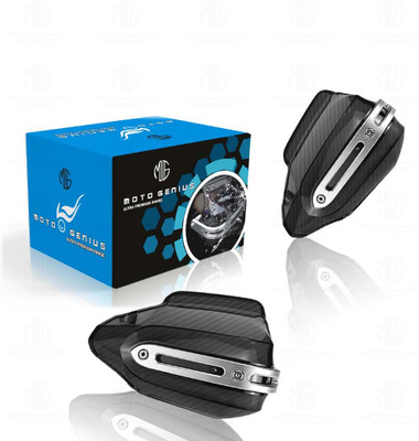 Moto Genius Universal Motorcycle Hand Guards Protectors | Wind Deflector (Carbon Fiber) Handle Bar(Black, Silver)