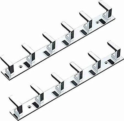 LAPRIK (Pack of 2) L Tone 6 Hook Wall Hanger Cloth Hanger/Door Hanger/Key Holder/ Hook Rail Hanger for Clothes,Keys,Towel(Pack of 2) Door Hanger