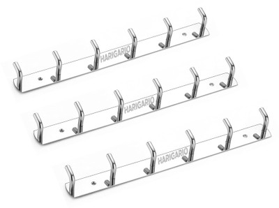 Harigario Harigario Wall Mounted Double Hook Hanger Set (Matte Chrome Finish,) Steel Dress Pack of 3 Hangers For  Dress(Silver)