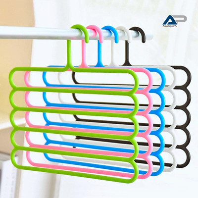 AnjaniputrA Multi-Purpose 5 Layer Pants Clothes Hanger Wardrobe Storage Organizer Plastic Trousers Pack of 3 Hangers For  Trousers(Multicolor)