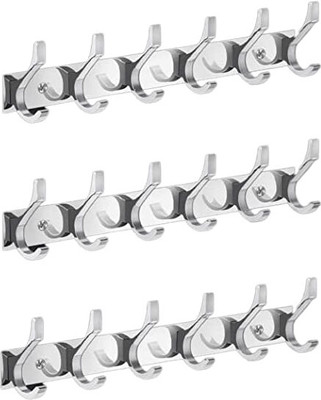 james Multipurpose Duck 6 Pin Stainless Steel Hook, Key Holder, Dress Hooks Rail for Hook Rail 3(Pack of 3)