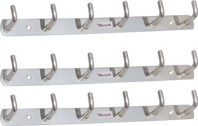 MEXON L Shape 6 Pin Hook Stainless Steel Bathroom Cloth Hooks / Hanger / Key Holder / Door Wall Robe Hooks Rail for Hanging Keys, Clothes, Towel Hook Rail Steel Steel Dress Pack of 3 Hangers For  Dress(Steel)