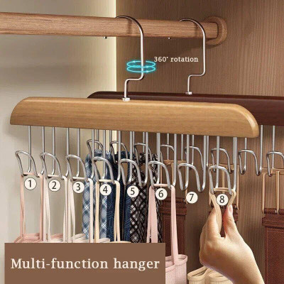 BBS BACKBONE Multifuctional wooden hanger with 8 hooks Wooden Shirt Hanger For  Shirt(Brown, Silver)
