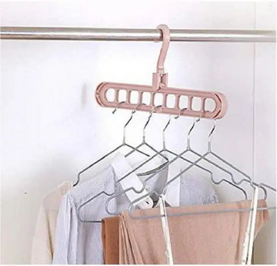 SJK 360 Degrees Rotatable Hook, Anti-Skid Plastic 9 Folding Smart Hangers Set Plastic Dress Pack of 2 Hangers For  Dress(Multicolor)