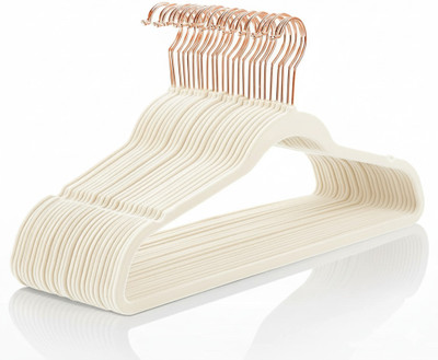 MT BROTHERS 360° Swivel Hook Non-Slip Velvet Hanger for Clothes | Heavy Duty Space Saving Plastic Dress Pack of 10 Hangers For  Dress(Beige)