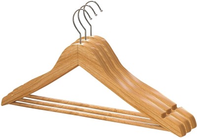 INDIWARRIOR Eco-friendly Non Slip Wooden Clothes Hanger For Coat, Dress, Saree, Shirt, Pant Wooden Trousers Pack of 3 Hangers For  Trousers(Beige)