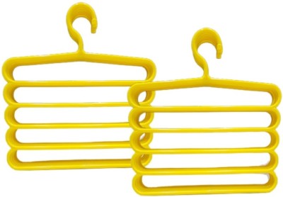 ClassyCart 5 Layer Hanger For Shirts,Ties,Pants,Jeans,T-Shirt,Sarees,Suits Space hanger Plastic Dress Pack of 5 Hangers For  Dress(Yellow)