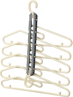 Sorath Multi-Purpose Foldable Hangers for Clothes 5 Layer Hanger for Wardrobe Organizer Plastic Shirt Pack of 5 Hangers For  Shirt(White)