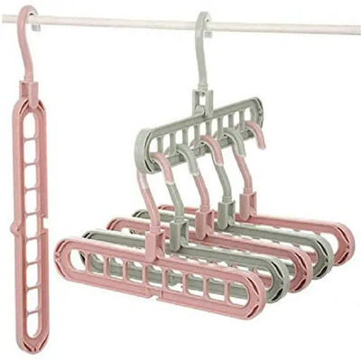SJK 360 Degrees Rotatable Hook, Anti-Skid Plastic 9 Folding Smart Hangers Set Plastic Dress Pack of 2 Hangers For  Dress(Multicolor)