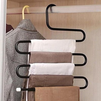 Kanha Metal S-Shape 5 Layers Hanger for Wardrobe, Sarees, Pants, Scarfs Multi Purpose Steel Trousers Pack of 6 Hangers For  Trousers(Multicolor)