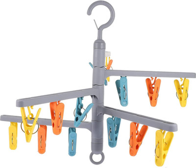 Urbanware Drying Hanger, Foldable Cloth Hanger with 15 Clips Laundry Drip Drying Hanger Plastic Scarf Hanger For  Scarf(Multicolor)