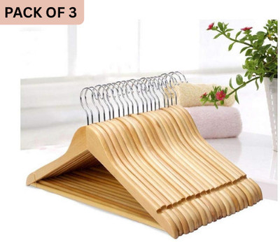 Ashmakam 3 Pacs Multi-Purpose Hanger | Perfect for Suits, Shirts, Sarees & Daily Clothes Wooden Dress Pack of 3 Hangers For  Dress(Beige)