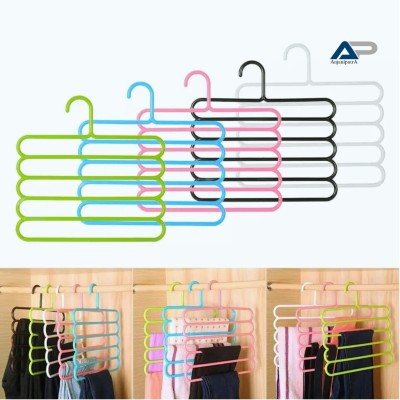 AnjaniputrA Multi-Purpose 5 Layer Pants Clothes Hanger Wardrobe Storage Organizer Plastic Trousers Pack of 3 Hangers For  Trousers(Multicolor)