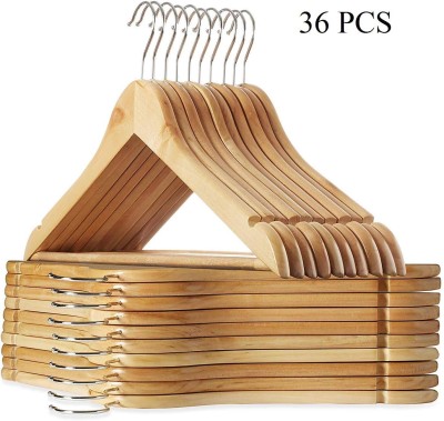 INDIWARRIOR Eco-friendly Non Slip Wooden Clothes Hanger For Coat, Dress, Saree, Shirt, Pant Wooden Trousers Pack of 36 Hangers For  Trousers(Beige)