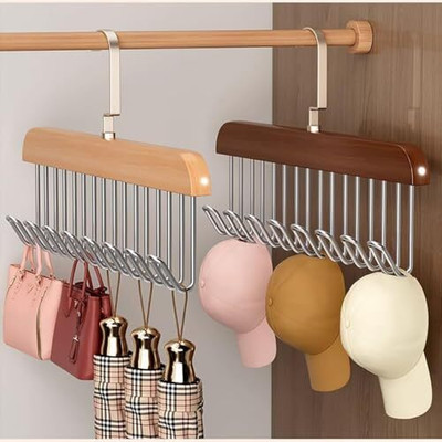 Goting Wooden Wardrobe Hanger – 8 Adjustable Hook Organizer for Scarves, Ties & Belts Wooden Scarf Pack of 2 Hangers For  Scarf(Multicolor)
