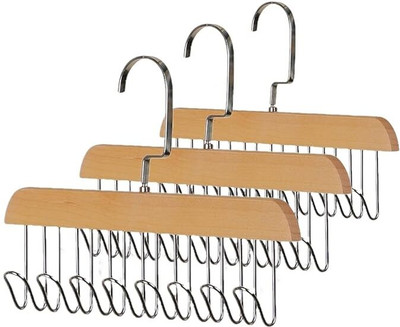 SAREJA Wooden Hanger for Clothes for 8 Hooks Adjustable Cloth Hanger Wooden Belt Pack of 3 Hangers For  Belt(Multicolor)