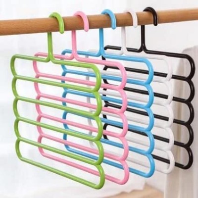 Purple Dust Plastic 5 Layer Pants Clothes Hanger Wardrobe Storage Organizer Rack Plastic Saree Pack of 5 Hangers For  Saree(Multicolor)