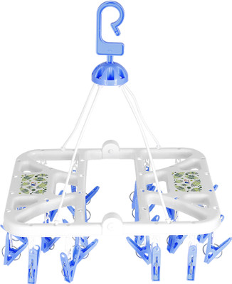 Urbanware Foldable Cloth 28 Clips Laundry Drip Drying Rack Plastic Dress Hanger For  Dress(Blue, Pink)