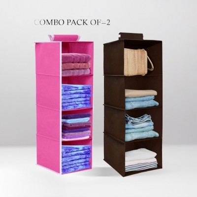 infinity craft Non-Woven 4 Shelf Closet Hanging Organizer/Cloth Storage Wardrobe Pink & Brown Closet Organizer