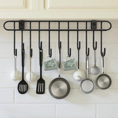 DXDT Steel Cloth Hanger for Wall with( 11 Hooks)Door Hooks/Kitchen Utensil Hanger Hook Rail 11(Pack of 1)