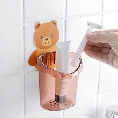 WebDealz Self Adhesive Wall Mount Teddy Bear Toothbrush Holder Multipurpose Cup x1.1524 Plastic Toothbrush Holder(Wall Mount)